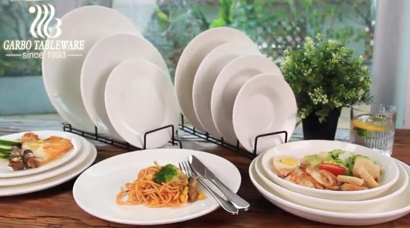 Garbo klassische runde Teller und Teller aus weißem Hotelporzellan