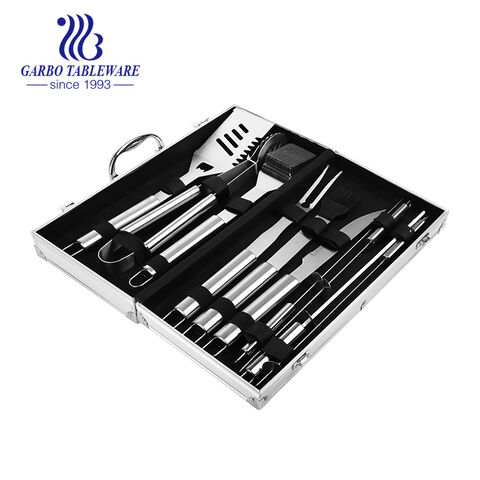 10pcs Heavy Duty Stainless Steel Grill Utensils Set, Non-Slip Grilling Accessories Kit 