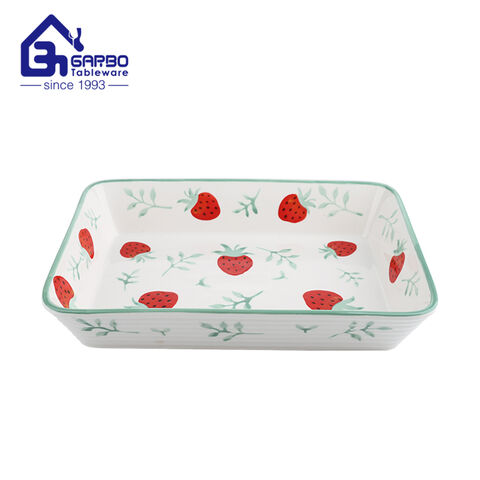 Plaque de cuisson en porcelaine de 11.6 pouces avec motif imprimé fraise