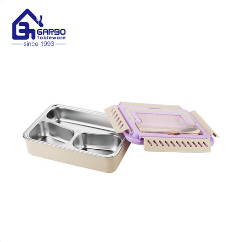 Kitchen lunch portable leak-proof SS 304 PP food container with divider