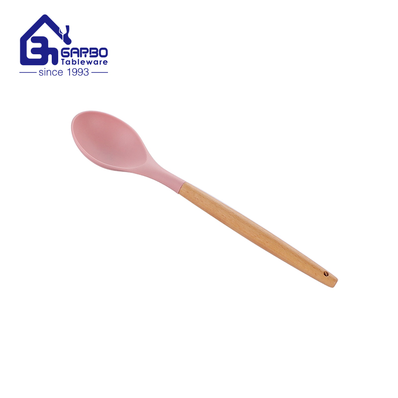 Concha de sopa de silicone de alça de bambu de cor rosa de alta qualidade