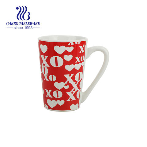 Clear white ceramic coffee mug with special heart sahpe handle stoneware drinking cup