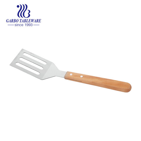 Proveedor de utensilios de cocina Barbacoa Espátula para parrilla extra larga y espátula para parrilla Accesorios para parrilla de barbacoa de acero inoxidable Espátula ranurada Espátula de cocina con mango de madera