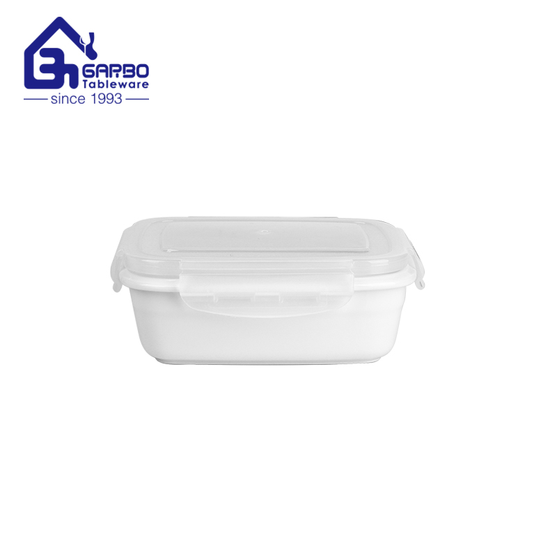 Recipiente de comida de porcelana de pequena capacidade de 340 ml com tampa PP