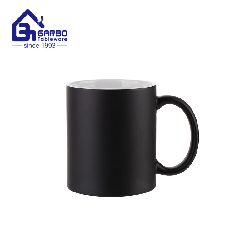 Black color glaze 350ml ceramic water drinking mug for wholesale