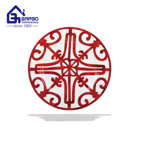 8.15 inch bone china plate with full red printing design