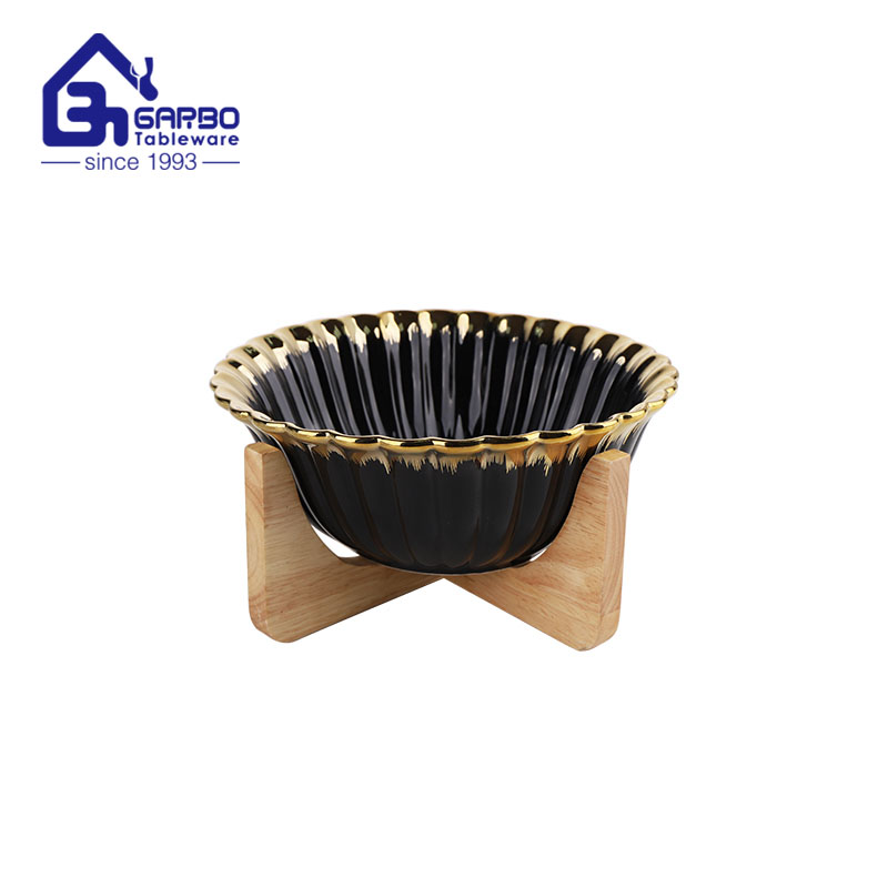 1950ml ceramic bowl with Golden painted in lotus shape for wholesale