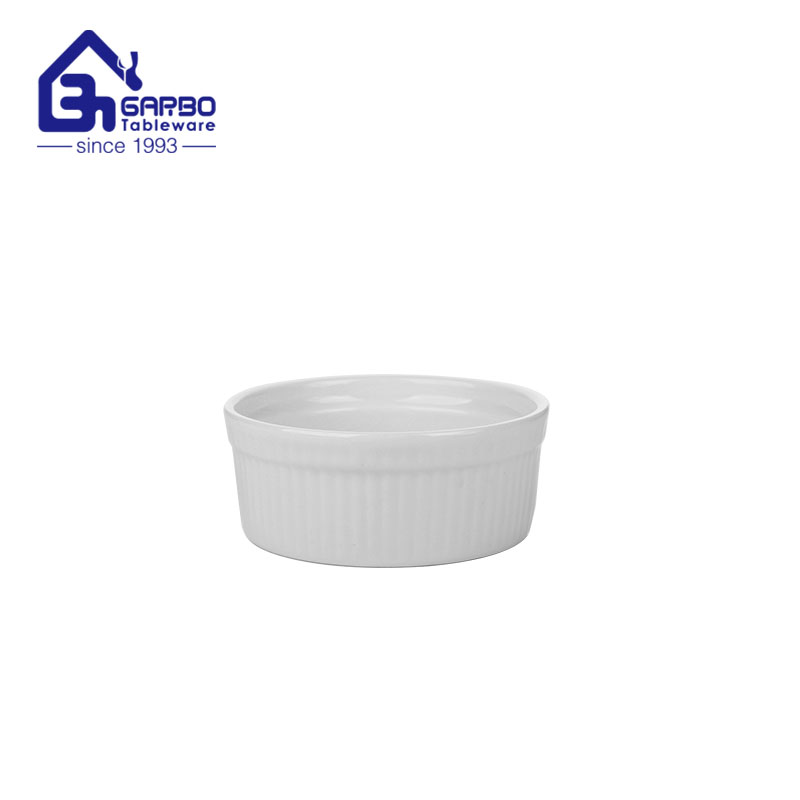 Bandeja para hornear de porcelana redonda blanca pequeña de 200 ml apta para horno