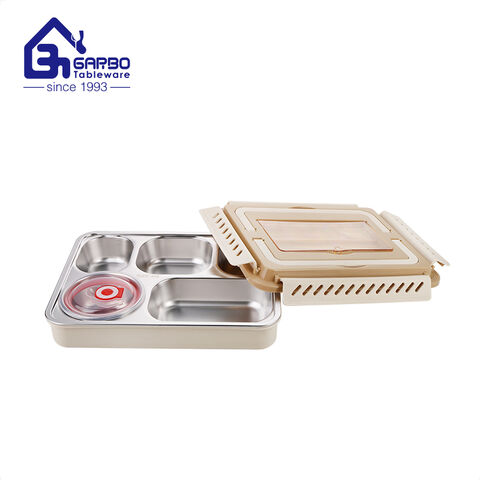 Conteneur de stockage des aliments en acier inoxydable pour boîte à bento portable à 4 grilles de couleur grise pour adulte
