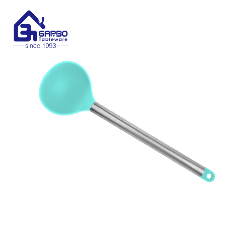 Concha de cabo longo para sopa de material de silicone de cor azul