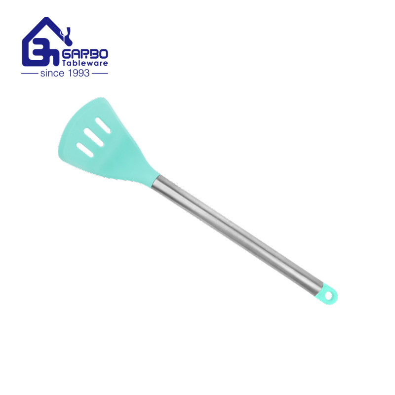 Blue color silicone material soup long handle ladle