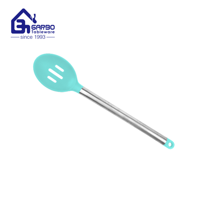 Blue color silicone material soup long handle ladle
