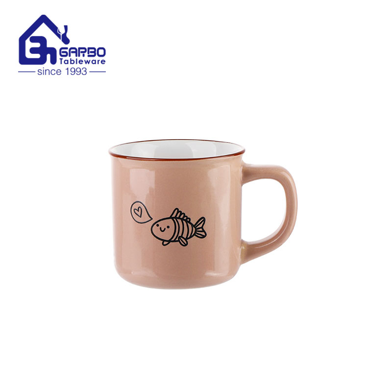 320ml stoneware coffee mug with light brown color glazed and decal printing