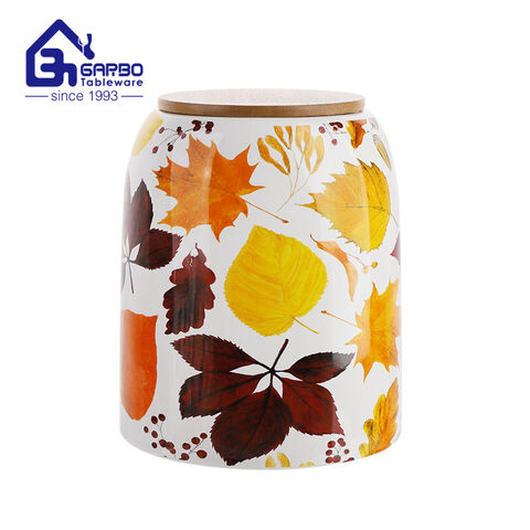 Stock color engraved ceramic storage jar with bamboo lid