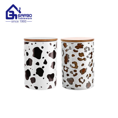 Custom  logo print ceramic storage jar with soft handle high and long shape  kitchen jars