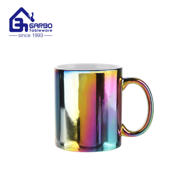 Caneca de café de cerâmica artesanal 350ml copo de grés de água com design arco-íris com alça