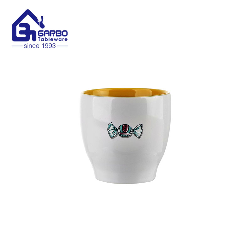 Reka bentuk gula-gula Ceramic Cup White Coffee Tea Cup 200ml printed Stoneware Cup