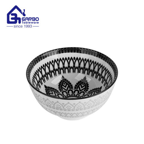 Porcelain 5 inch Rice Bowl Dessert Bowl Black Printed design Soup Bowl set