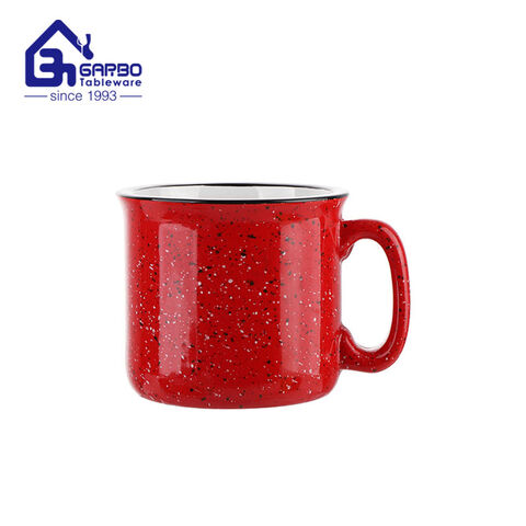 Tasse à café en céramique émaillée de couleur rouge brillante de 350 ml