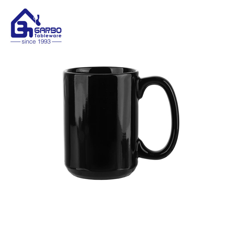 Pure black ceramic water mug custom  stoneware mugs drink ware tumbler with big handle