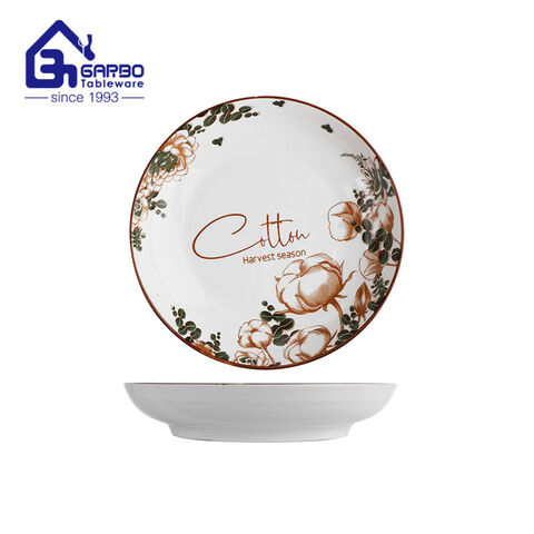 7 inch porcelain dinnerware cotton design decal deep plate 
