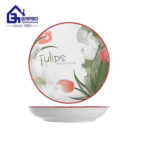 Assiettes en porcelaine chinoise en forme de tulipes rondes de 8 pouces, usage quotidien, vente en gros en ligne