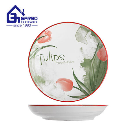 uso diário placas de porcelana chinesa de tulipas em formato redondo de 8 polegadas atacado online