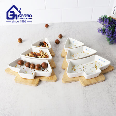 Branded logo golden star design porcelain platter ceramic dessert dish set porcelain serving dish 