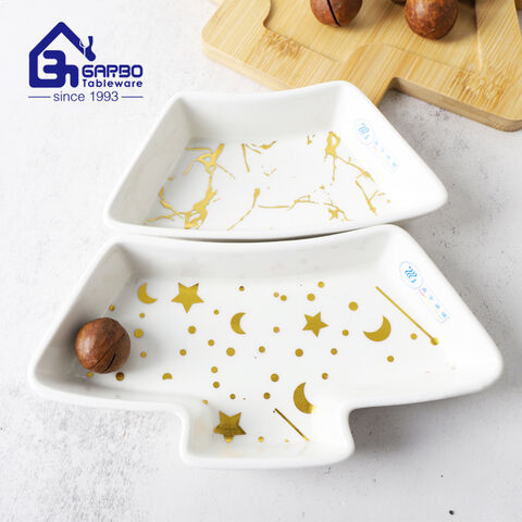 Branded logo golden star design porcelain platter ceramic dessert dish set porcelain serving dish 