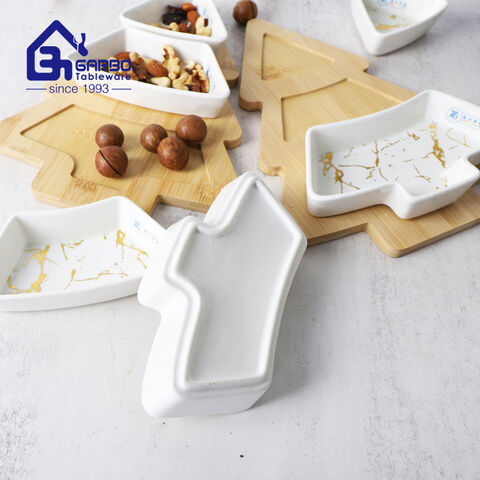 Branded logo golden star design porcelain platter ceramic dessert dish set porcelain serving dish 