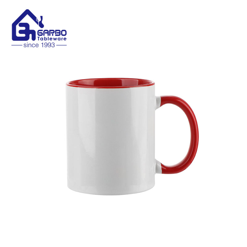Restaurant supply 350ml vivid bird decal ceramic mug with black rim for tea coffee