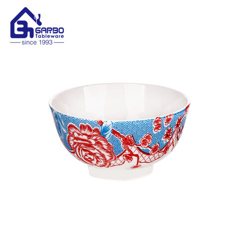 Engraved 4.5 inch  porcelain rice bowl small ceramic bowls with color print dinnerware