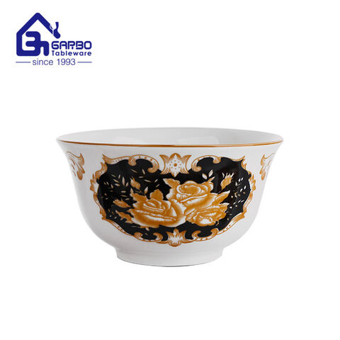 Tigela de porcelana branca Tigela de cerâmica de 5.8 polegadas com flor impressa Tigela de arroz Tigela de sobremesa