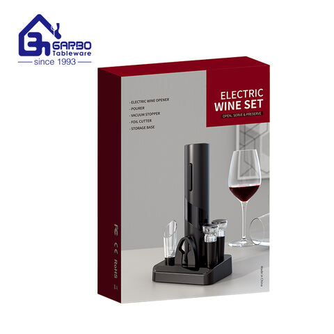 Ouvre-vin électrique + aérateur et verseur de vin + pompe à vide manuelle avec 2 bouchons + coupe-feuille + Base de stockage, vente en gros