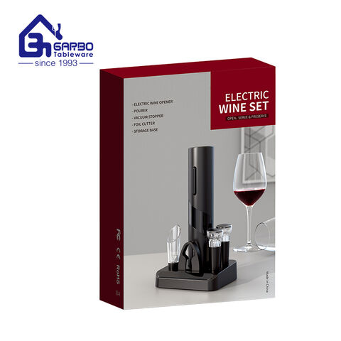 Venta al por mayor Abridor de vino eléctrico + Aireador y vertedor de vino + Bomba de vacío manual con 2 tapones + Cortador de papel de aluminio + Base de almacenamiento