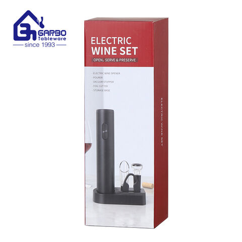 Ouvre-vin électrique + aérateur et verseur de vin + pompe à vide manuelle avec 2 bouchons + coupe-feuille + Base de stockage, vente en gros
