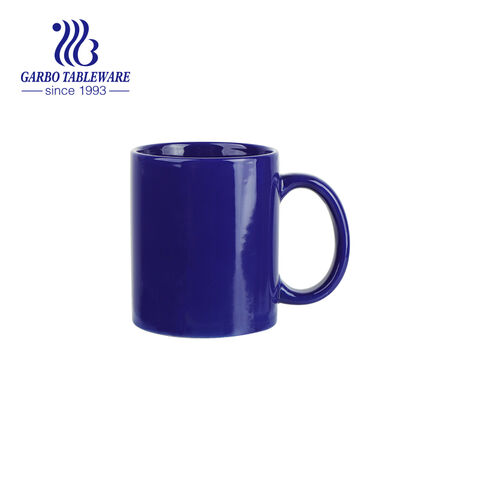 Caneca de café redonda de cerâmica de cor azul conjunto de canecas de água de grés doméstico