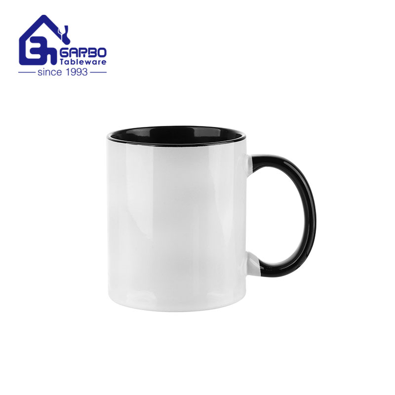 white and inner red color 350ml ceramic coffee mugs for wholesale