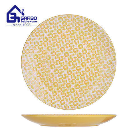 270mm stoneware plate with yellow color glaze decal for wholesale