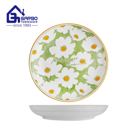 270mm stoneware plate with yellow color glaze decal for wholesale