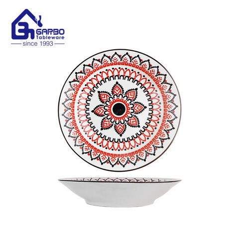 270mm stoneware plate with yellow color glaze decal for wholesale
