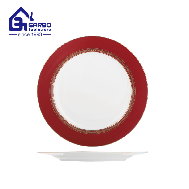 270mm stoneware plate with yellow color glaze decal for wholesale