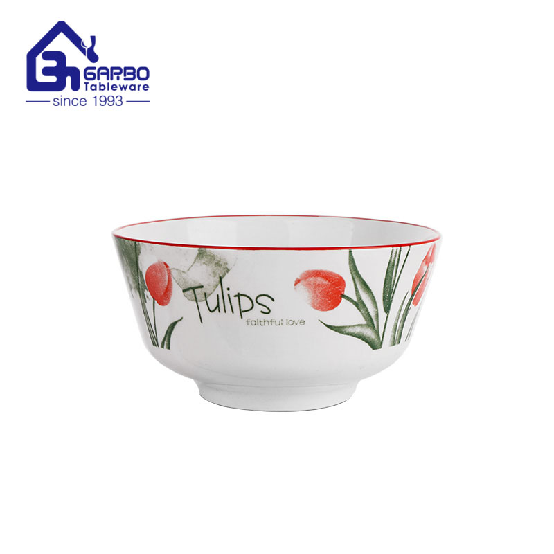 Tigela de cerâmica com estampa vitrificada, conjunto de tigelas de arroz de porcelana, louça de cozinha com fundo grosso