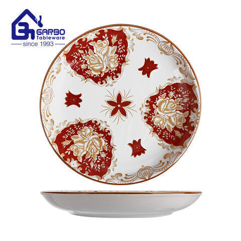 9 inch red printing porcelain soup plate made in China