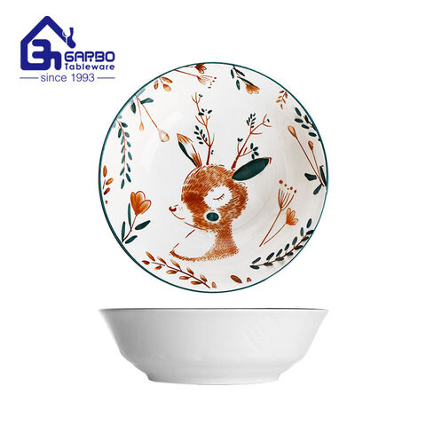 Colorful pattern ceramic big bowl  print porcelain soup bowls set for family kitchen dinnerware