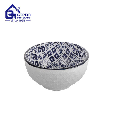 Colorful pattern ceramic big bowl  print porcelain soup bowls set for family kitchen dinnerware