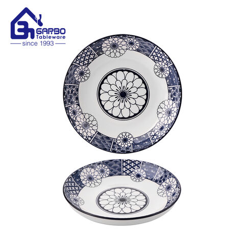 Assiette carrée en porcelaine imprimée, plat de nourriture profonde, assiettes de cuisine, ensemble avec emballage en vrac