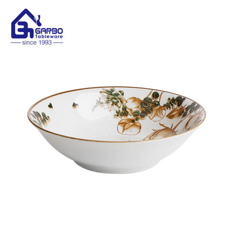 2200ml underglaze color decorated ceramic big bowl with flower edge