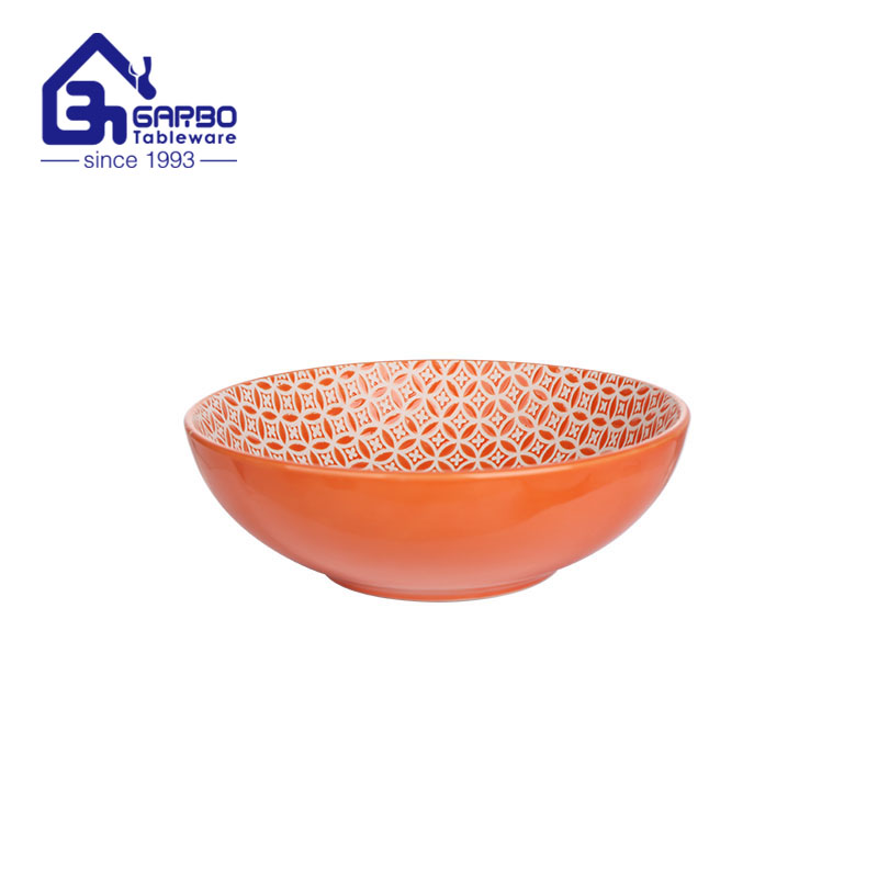 Fournisseur Chine Bol en céramique émaillée de couleur orange de 8 pouces pour la commande en gros