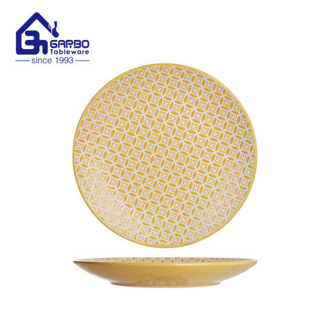 Restaurant use 8inch light yellow color glazed round plate